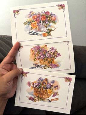 13 Vintage Floral & Bird Art Note Cards - Art By Andrea Brooks & John Cornacchio